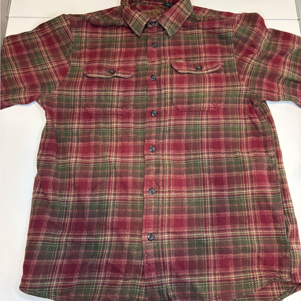 Orvis Red and Green Plaid Flannel Shirt With Side Pockets Size Med